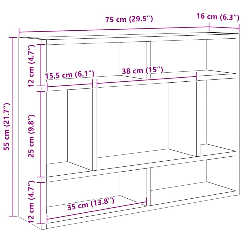 vidaXL Wandregal Schwarze Eiche 75 x 16 x 55 cm Holzwerkstoff