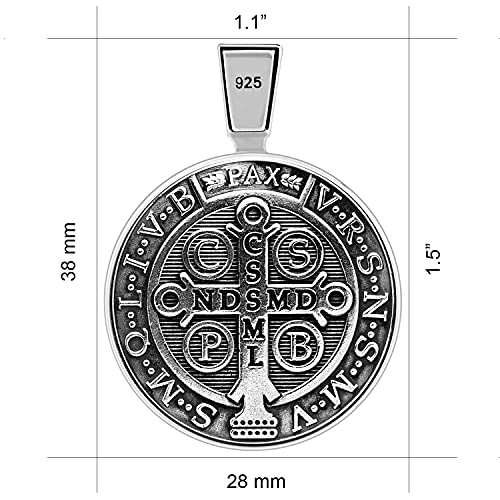VENICEBEE® Best Saint Benedict Medal Protection Cross Sacramental Christian Amulet Exorcism Solid 925 Sterling Silver Pendant Necklace + Velvet Pouch, Polishing Cloth, Fine Gift Box2
