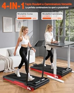 Tapis Roulant Elettrico 4 in 1 Pieghevole – Inclinazione 9%, 2,5 HP Motore Silenzioso, Sistema di Ammortizzazione, 8 km/h, Schermo LED, Compatto per Casa & Ufficio