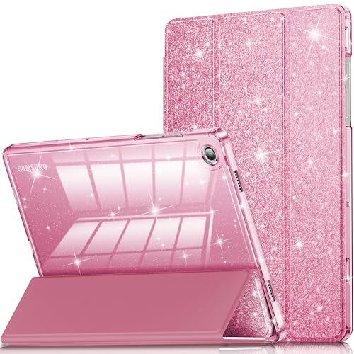INFILAND Funda para Samsung Galaxy Tab A11+/A9+11 Pulgadas (2023/2025),Funda Protectora Brillante para Tableta con Parte Trasera Transparente y Brillante [Auto Wake/Sleep] (Rosa)
