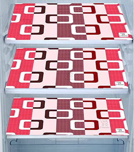 Image of Polyester 3-Layered Fridge Top Cover /Refrigerator Cover with Utility Pockets and Set of 3 Pc Fridge Mats (Color-Purple, Size-39x21 Inch)