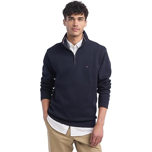 Tommy Hilfiger Men's Long Sleeve Fleece Quarter Zip Pullover Sweatshirt