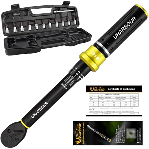 Uharbour Drehmomentschlüssel Fahrrad 1-25 Nm, Kleiner Drehmomentschlüssel 1/4 Fahrrad & Motorrad Set mit Verlängerungsstange, Sechskant, Torx & Phillips, 72 Zähne