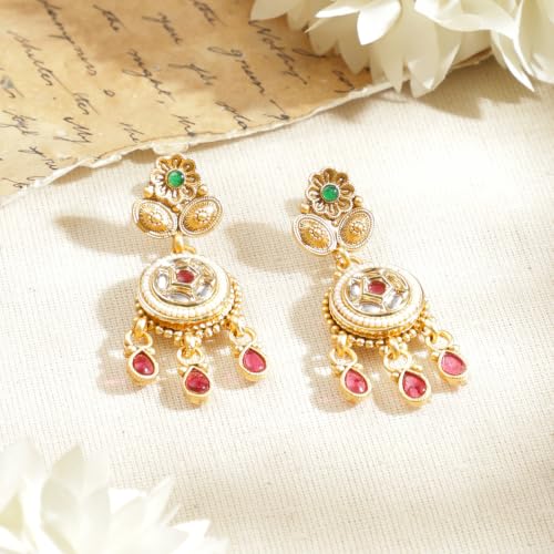 Image of Rubans Gold Plated Traditional Necklace Set with Jhumka for Women