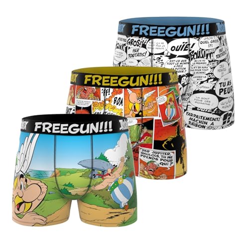 FREEGUN Boxer Homme Astérix, Caleçon Homme, Ultra-Doux & Stretch (Lot de 4), Taille M - Vert/Bleu/Orange/Jaune