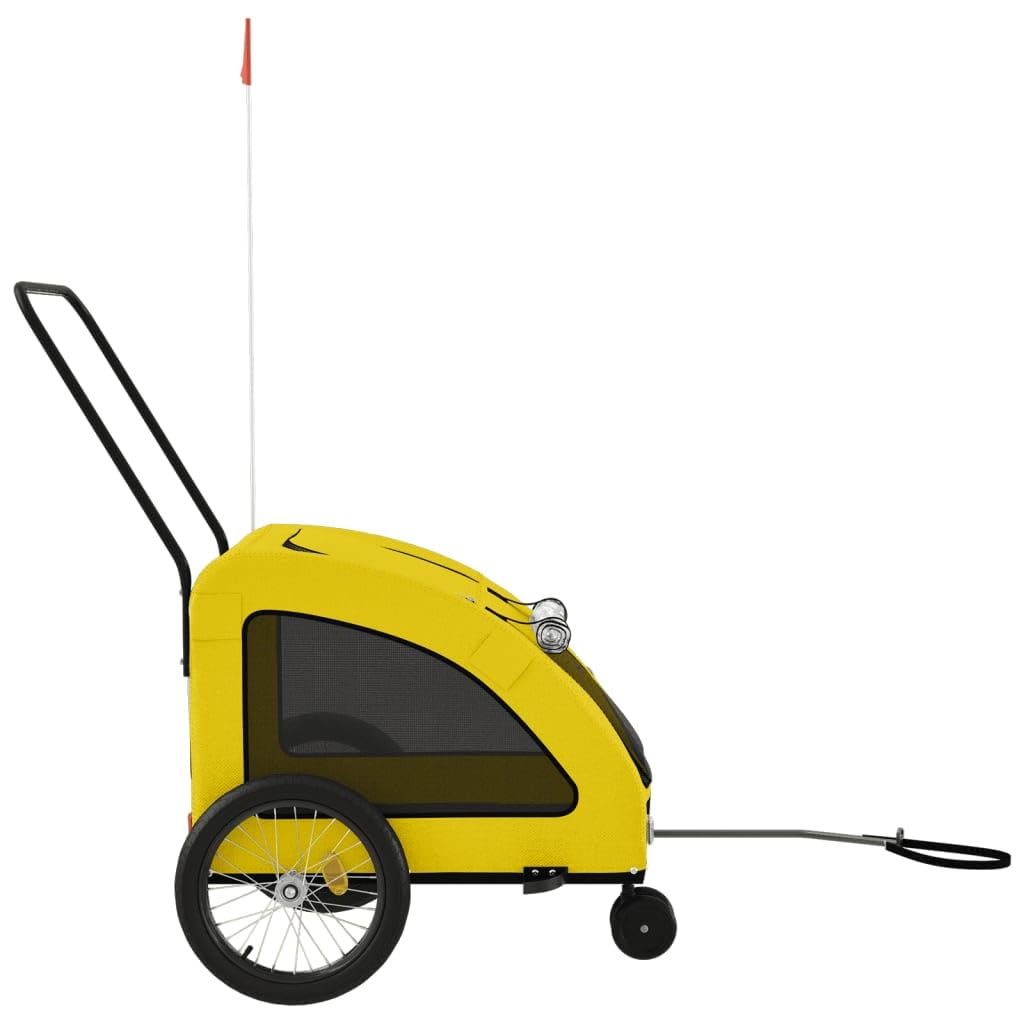 Fahrradanhänger Hundebuggy Gelb Oxford-Gewebe Eisen Rahmen mit PVC Dach, 137 x 68 x 72 cm, 45 kg, für Fahrrad und Tiertransport