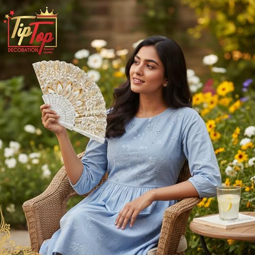 Image of Royal Gold Floral Japanese Handheld Folding Hand Fan (Heritage Edition) (Egyptian Majesty, Pack of 1 Piece)