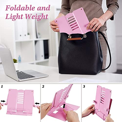Image of Volo Portable Metal Desktop Book Stand - Adjustable Foldable Cookbook Holder for Reading, Recipes, Textbooks, and Music (Pink)