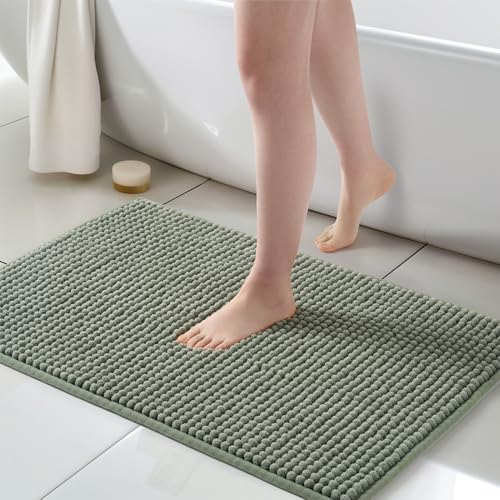 FRESHMINT Thick Chunky Chenille Bathroom Rugs 24"x36", Non Slip Bath Mat, Large Soft Bathroom Decor, Cute Shower Mat Water Absorbent, Washable, Sage Green by FRESHMINT - Used condition - US$18.33
