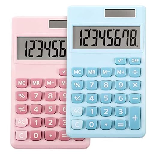 2 Pieces Basic Standard Calculators Small Digital Desktop Calculator with 8-Digit LCD Display, Battery Solar Power Smart Calculator Pocket Size for Kids for Home School (Blue, Pink)