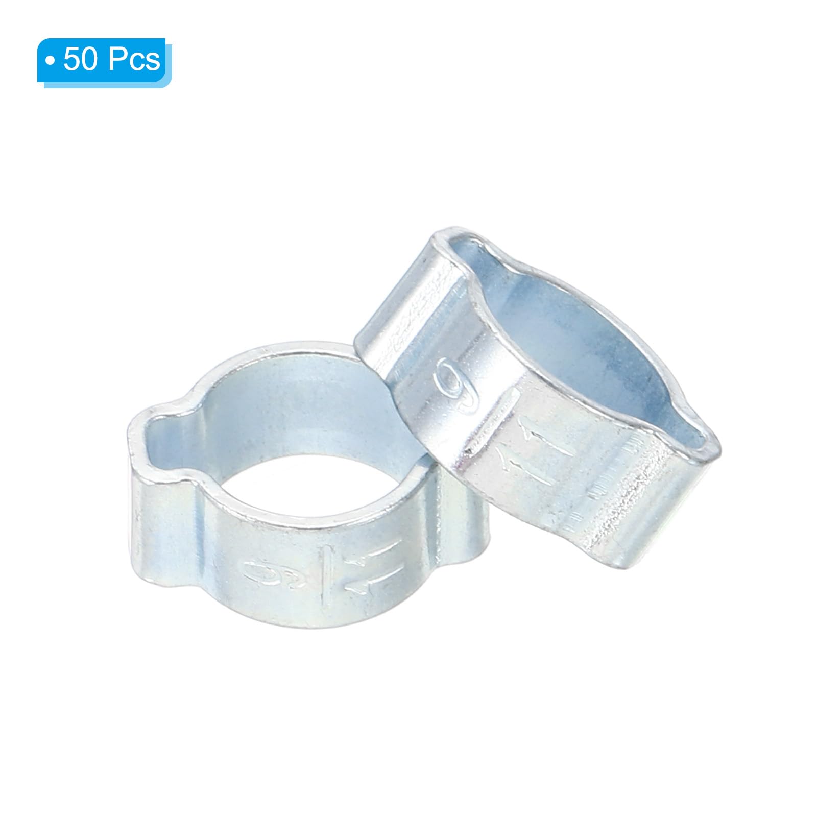 PATIKIL 50 Pack 9-11mm Double Ear Hose Clamp, Galvanized Steel O Clip Crimp Rings for Fuel Petrol Pipe Tube Fitting Connections, Silver Tone - Image 3
