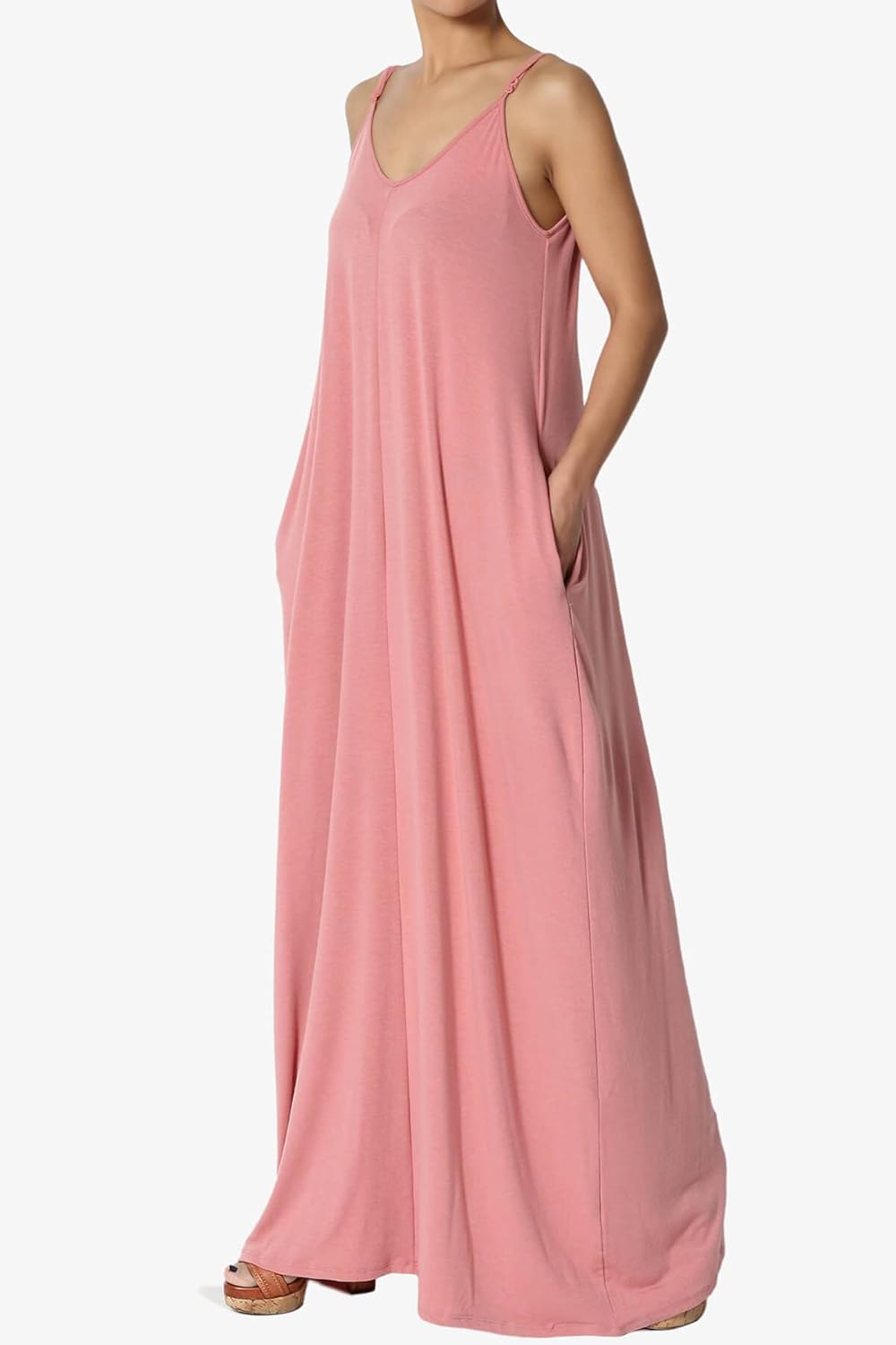 TheMogan Women's Casual V-Neck Draped Jersey Cami Long Maxi Dress W Pocket Summer Beach - Image 3