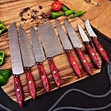 W Trading-Custom Hand made damascus steel blade Professional kitchen knives 8 PCS chef kitchen knife set with leather pouch for storage. WT-1046-8