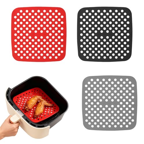 Vbxvsa 3 Stücke Airfryer Silikon Einsatz, Hitzebeständige Silikonmatte 8.5 Zoll für Heißluftfritteuse, Lebensmittelechte Backmatte zum Backen Frittieren