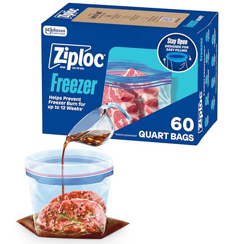Ziploc Quart Food Storage Freezer Bags, Stay Open Design, Easy to...