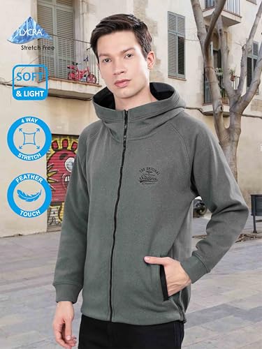 Image of STELLERS Men's Solid Zipper Fleece Hooded Sweatshirt | Regular Fit | Feather Touch Feel | Odour Resistant | Wrinkle Free | Quick Dry | Stretchable | Breathable | Sustainable | Anti-Static