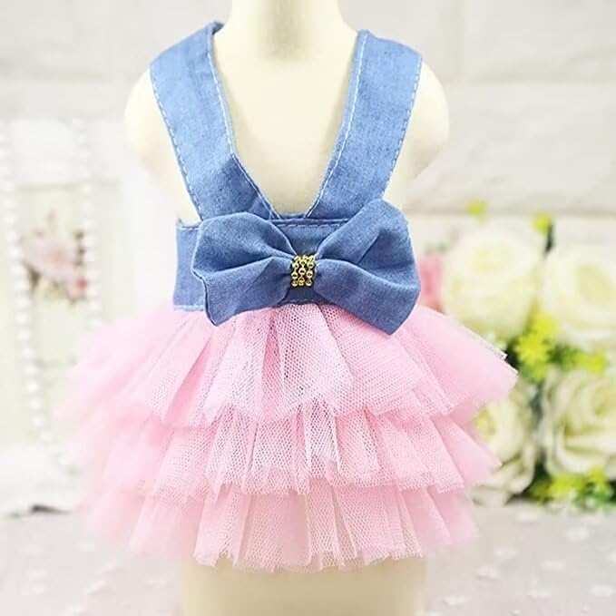 3Pcs Small Dog Harness Dress for Puppy Cute Clothes Dogs Blue Quinceañera Pink Tutu Dresses Ropa para Perros Pequeños S
