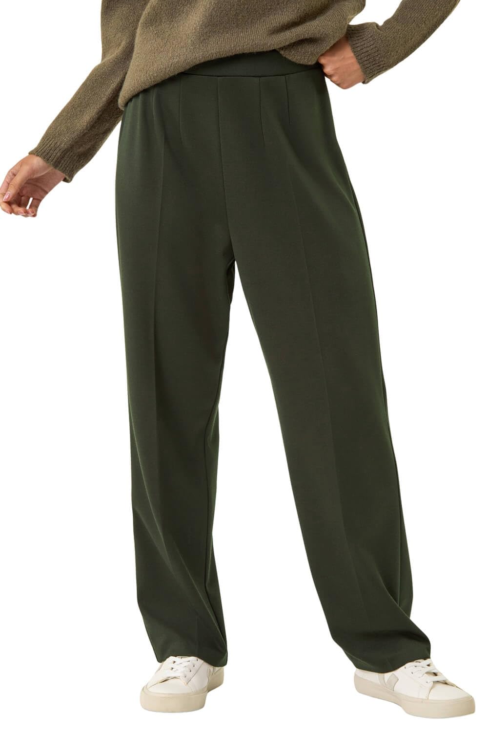 Roman Women's Petite Straight Leg Ponte Stretch Trouser in Khaki | Size: 14