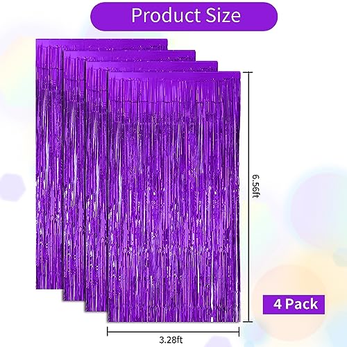 Image of BEISHIDA 4 Pcs Purple Door Streamers Tinsel Curtain Party Streamers Backdrop Fringe Foil Wall Background for Birthday Halloween Wedding Mermaid Party Decoration(3.28 ft x 6.56 ft),Violet
