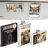 HRYYDS 2 Pack Car Picture Holder, Acrylic Magnetic Car Visor Photo Clip – Clear, Stable, Easy to Use, for Family Photos, Pet Pictures & More – Great Gift for Drivers