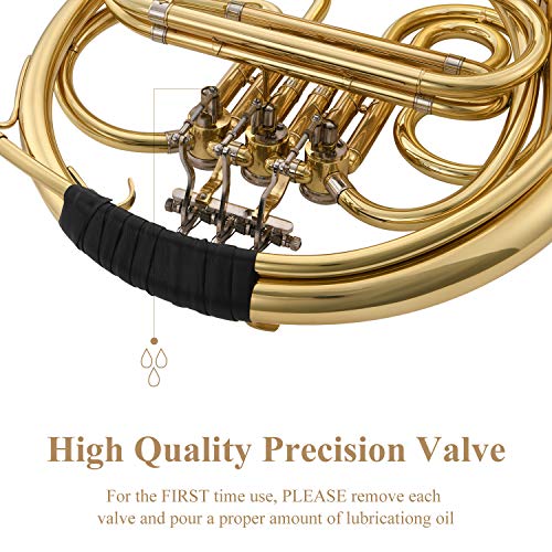 Eastar Single French Horn Key of F Standard 3-Key French Horn for Students Beginners with Hard Case Tuner Mouthpiece Gloves Valve Oil and Cleaning Kit, EFH-380