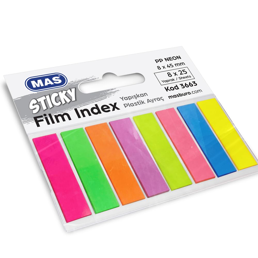 Mas 3663 Indice pellicola 8 mm x 45 mm 8 x 25 cm foglio PP 8 colori