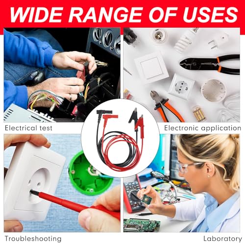Image of DIANN 4pcs Multimeter Test Leads Banana Plug Right Angle to Alligator Clips Soft Test Cable Wires for Electrical Testing 3.3ft / 1m
