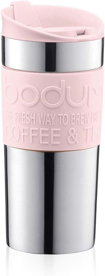 Bodum 11068-340B-Y19 Travel Mug, Double Wall, Stainless Steel, 0.35 l, 12 oz, Pink, Pastel