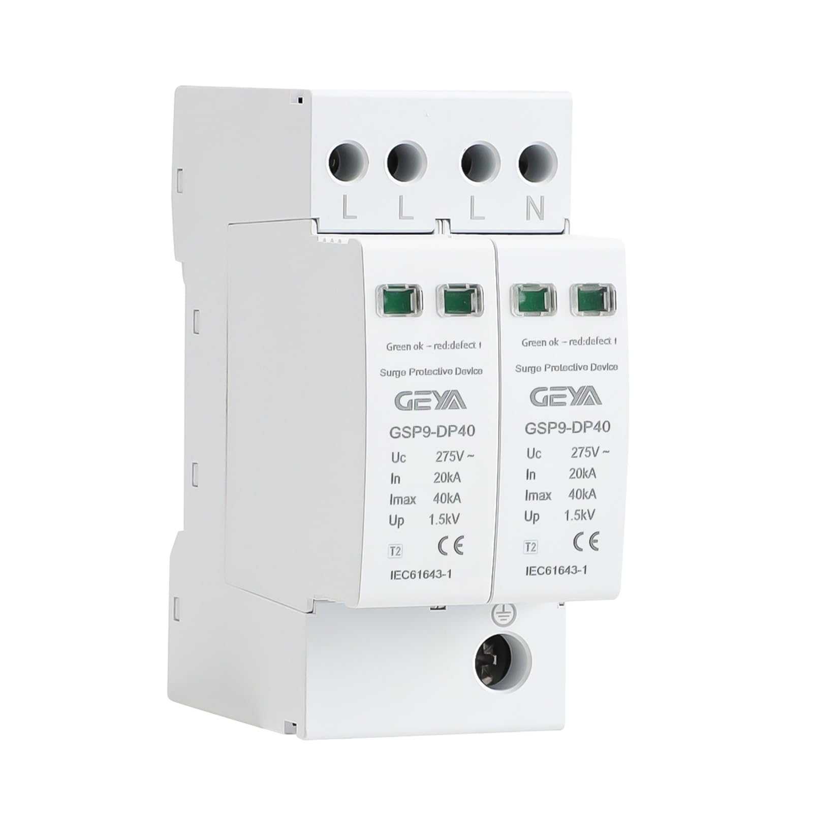 GEYA Surge Protector Lightning Protection Low-Voltage Arrester Device 20-40KA SPD (3P+N,AC275V)