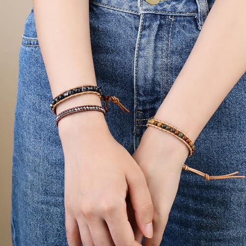 Image of KELITCH Turquoise Beaded Wrap Bracelets Bangle Handmade Charm Chain Strand Bracelet For Women