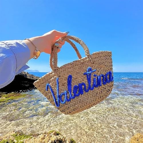 Bolso de paja personalizado para mujer con cordón miniatura 3