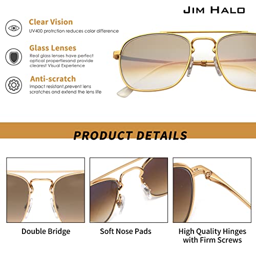 Image of JIM HALO Retro Square Aviator Sunglasses Premium Glass Lens Flat Metal Eyewear Men Women