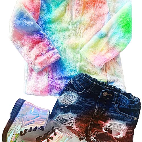 Nirovien Toddler Baby Girls Tie Dye Fleece Jacket 1/4 Zip Sherpa Pullover Sweatshirts Outerwear Coats 2-7Y(Colorful,4T)