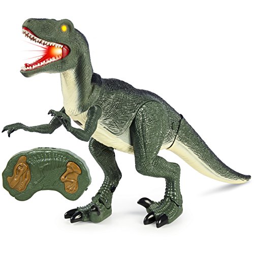 Best Choice Products 21-Inch Kids Walking Remote Control Velociraptor Dinosaur RC Toy w/ Light-Up Eyes, Sounds