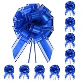 TIMESEEK 10-Pack Royal Blue Pull Bows for Gift Wrapping - 6 Inch Reusable Ribbon Bows, Large Instant Floral Decor Bow for Wedding, Christmas, Birthday Decor, Gift Basket & Party Decorations