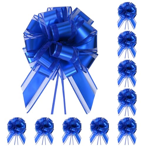 TIMESEEK 10-Pack Blue Pull Bows for Gift Wrapping - 6 Inch PP Gift Bows