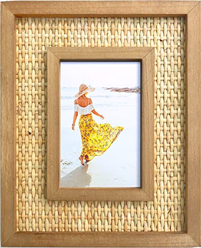 Fairwood Way Rattan And Wood Picture Frame - Boho Or Coastal Or Beach Photo Frame - Tabletop Stand And Wall Mount… (4" X 6" Opening) #TOP9