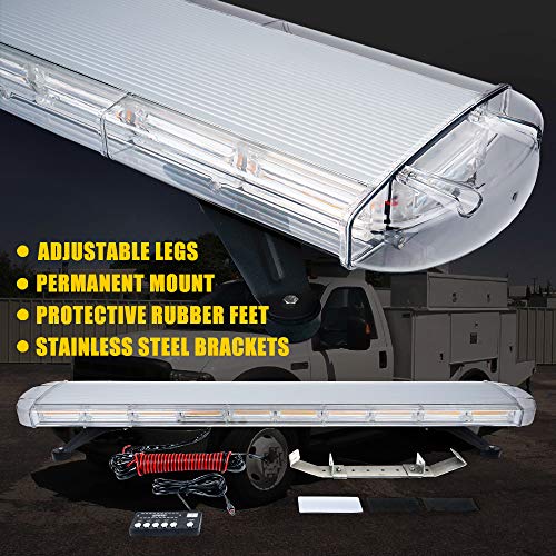 Xprite 47 Inch Cob Led Amber Rooftop Emergency Strobe Lights Bar W/Adjustable Mounting Brackets Hazard Warning Flashing Lightbar For Construction Vehicles, Snowplow, Tow, Trucks, Crane, Traffic Cars #TOP3