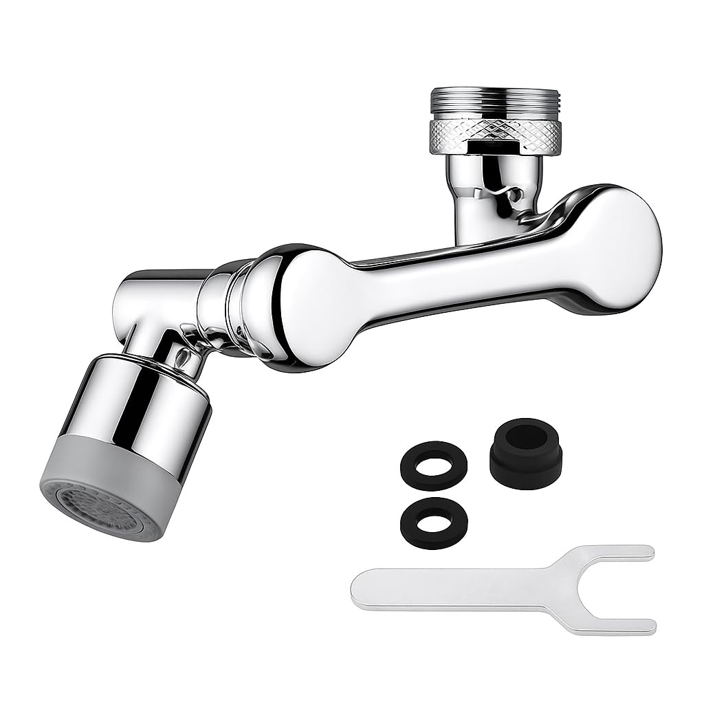 Stainless Steel 1080° Faucet Extender for Kitchen Sink & Bathroom Tap 360° Rotating Flexible Tap Sprayer Aerator with Dual Water Modes, Swivel Splash Filter Arm Faucet Extension for Wash Basin-image-24