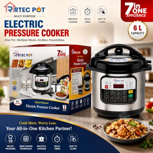 Image of RTEC Electric Pressure Cooker | Multi Cooker for Rice, Dal, Curry & Biryani | Stainless Steel Inner Pot | Automatic Keep Warm Function | Electric Rice & Pressure Cooker | 6L Capacity