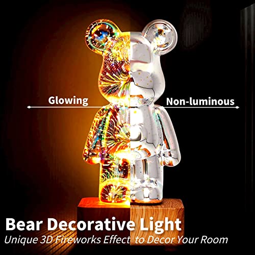 Veilleuse LED 3D ours en feux d'artifice avec projection multicolore pour table