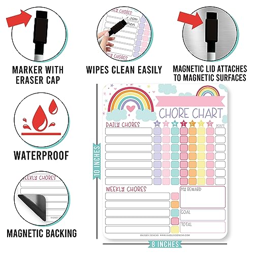 Image of Hadley Designs Magnetic Chore Chart for Kids - Reward Chart for Kids, Dry Erase Responsibility Board for Children at Home, Fridge Behavior Tracker for Daily & Weekly Tasks, Rainbow Toddler Chore Board