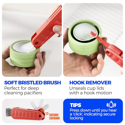Image of Holikme 6 Pack 4 in 1 Cup Lid Cleaning Brush 3 Straws Bottle Brush,Red | 4 in 1 Cup Lid Cleaning Brush Multifunctional Bottle Brush, Silicone Cup Lid Gap Cleaner, Bristle Crevice Cleaning Brush