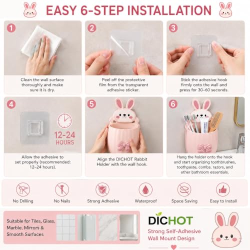 Image of Toothbrush Holder Wall Mounted, Tooth Brushes Holder, Toothbrush Holders for Bathroom, Brush Holder for Bathroom Wall Mounted (RABIT Toothbrush Holder Pack of 2)