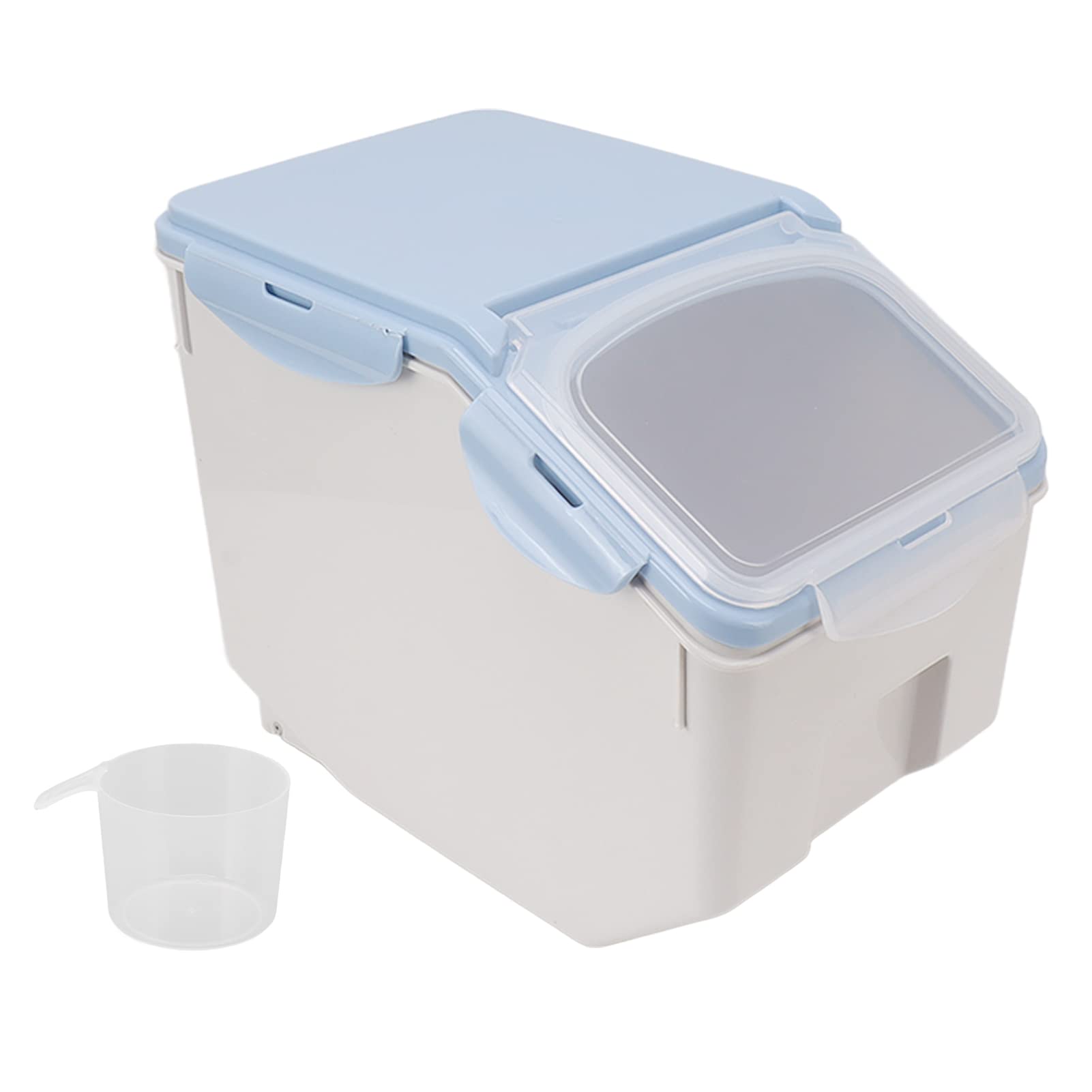 Reiskorn-Aufbewahrungsbehälter, großer Lebensmittel-Aufbewahrungsbehälter mit Becherdichtungs-Design zur Aufbewahrung von Mehl, Zucker, Backzubehör (Blue 15KG)