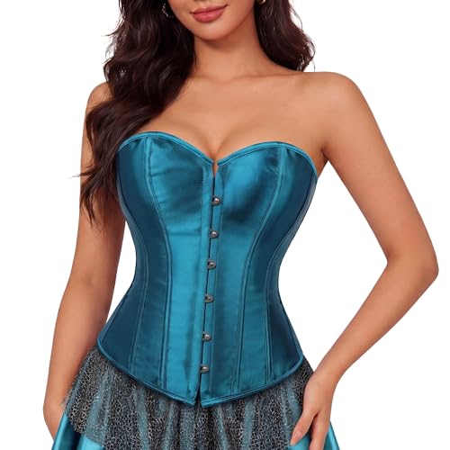 Zhitunemi Corset for Womens Halloween Costumes: Renaissance Costume Women Shapewear - Vintage Retro Lovers Plus Size Corsets Peacock Blue 7X-Large