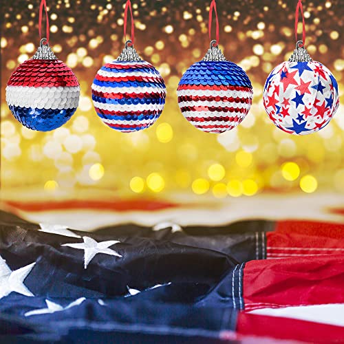 12 Pieces Independence Day Hanging Ball - 4Th Of July Sequin Ornament - 1.96” Red White Blue Patriotic Hanging Sequin Ball For Memorial Day Usa Themed Party Supplies #TOP4