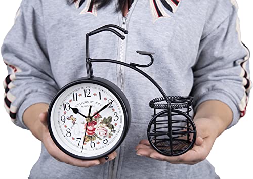 Berry President Antique Crafts Retro Vintage Style Bicycle Desk & Shelf Clock Modern Home Office Decoration Tabletop Display Ornament (Dark Black) #TOP1
