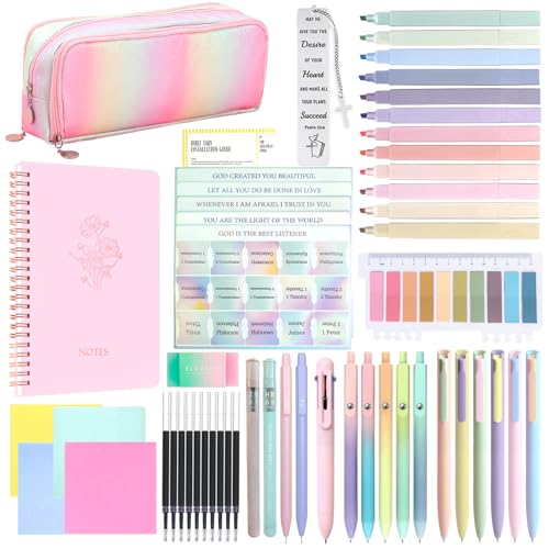 Kit de diario de estudio bíblico de 52 piezas con estuche grande iridiscente y cuaderno