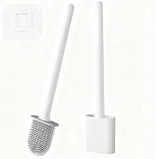 Silicone Toilet Brush with Quick Drying Holder Silicone Claw Brush with Holder Flat Flexible Toilet Brush with Standing and Wall Mounted Installation, White